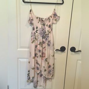 Big Girls Cold-Shoulder Floral- Printed Smocked-Bodice Chiffon Long  Dress